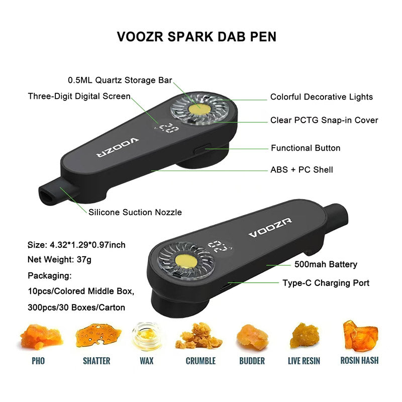 VOOZR Spark Best Rechargeable Dab Pen 2024 | 7 Colors & Disposable Wax Pen, Long Battery Life