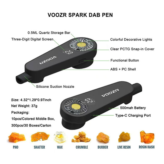 VOOZR Spark Best Rechargeable Dab Pen 2025 | 7 Colors & Disposable Wax Pen, Long Battery Life - VOOZR