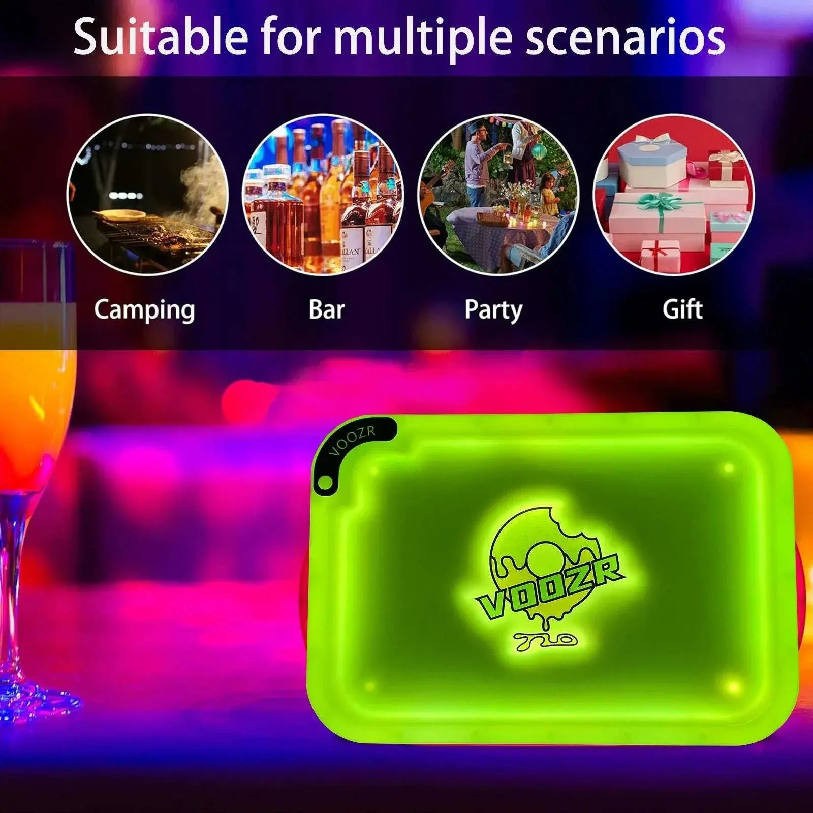 LED Rolling Tray (Light-Up / Glow) – 7 Colors, USB-C Rechargeable | VOOZR - VOOZR